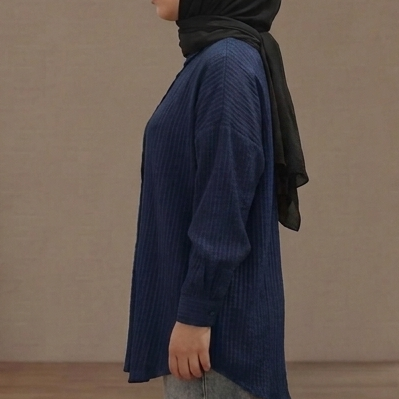 Bürümcük Dokulu Oversize Gömlek - Lacivert