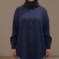 Bürümcük Dokulu Oversize Gömlek - Lacivert