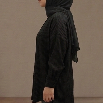 Bürümcük Dokulu Oversize Gömlek - Siyah