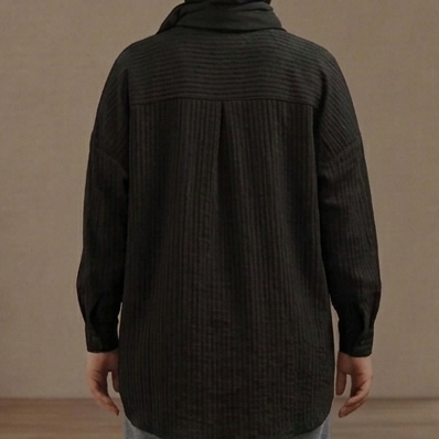 Bürümcük Dokulu Oversize Gömlek - Siyah