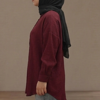 Bürümcük Dokulu Oversize Gömlek - Bordo