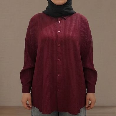 Bürümcük Dokulu Oversize Gömlek - Bordo