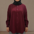 Bürümcük Dokulu Oversize Gömlek - Bordo