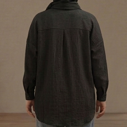 Bürümcük Dokulu Oversize Gömlek - Acı Kahverengi