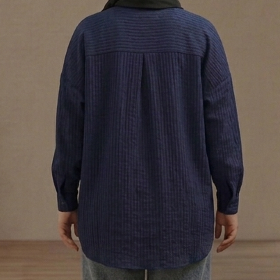 Bürümcük Dokulu Oversize Gömlek - Lacivert
