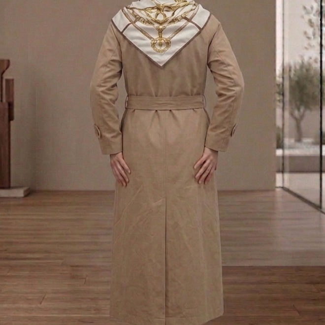 Camel Renk Oversize Çift Düğmeli Mevsimlik Trençkot