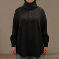 Bürümcük Dokulu Oversize Gömlek - Siyah