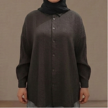 Bürümcük Dokulu Oversize Gömlek - Acı Kahverengi