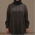 Bürümcük Dokulu Oversize Gömlek - Acı Kahverengi